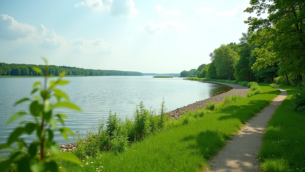 Daugava islands and river delta landscape in Riga with peaceful walking paths